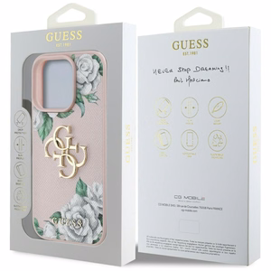 Guess Grained Roses Big 4G logo iPhone 16 Pro ümbris - roosa