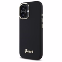 Guess Silicone Script Metal Logo & Frame Ümbris jaoks iPhone 16 Plus - must