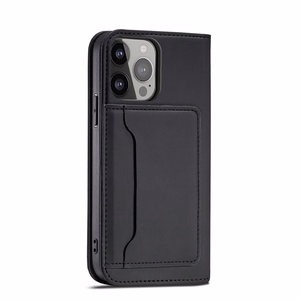Magnet Card Case puhul iPhone 14 flip kate rahakott seisma must
