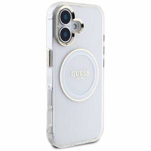 Guess IML Metal Colored Circle Classic Logo MagSafe ümbris jaoks iPhone 16 - valge