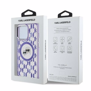 Karl Lagerfeld IML Monogram Karl & Choupette Head MagSafe iPhone 15 Pro Ümbris - lilla