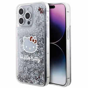 Hello Kitty Liquid Glitter Charms Kitty Head ümbris jaoks iPhone 15 Pro Max - hõbedane