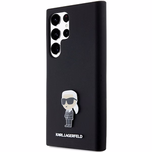 Karl Lagerfeld Silicone Ikonik Metal Pin ümbris jaoks Samsung Galaxy S23 Ultra - must