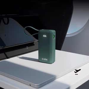 Powerbank SBS 10000 mAh 20W with built-in USB-C cable and digital display - gray