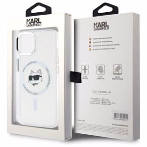Karl Lagerfeld IML Metal Choupette Head MagSafe iPhone 15 Plus Ümbris - valge