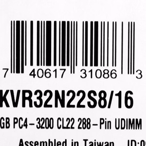 Kingston Technology KVR32N22S8/16 mälumoodul 16 GB 1 x 16 GB DDR4 3200 MHz