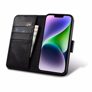 iCarer Oil Wax Wallet Case 2in1 Cover iPhone 14 Plus Anti-RFID Leather Flip Case Black (WMI14220723-BK)