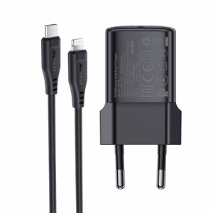 Acefast A118 30W GaN USB-C сетевое зарядное устройство с кабелем 1.2m USB-C на Lightning - черный