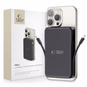 Tech-Protect LifeMag PB31 Power Bank koos MagSafe 10000mAh 15W USB-C / USB-A / sisseehitatud USB-C / Lightning kaablid - must