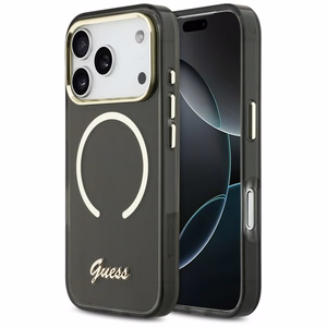 Guess IML Script Metal MagSafe Ümbris for iPhone 17 Pro - must