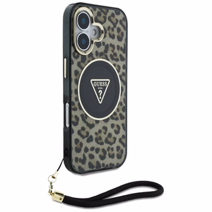 Guess HC IML Leopard Triangle Cord Strap MagSafe iPhone 16 Ümbris - Brown