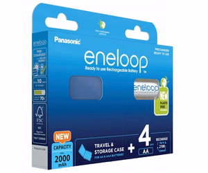 Laetavad patareid PANASONIC ENELOOP AA 2000 mAh 4 tk + ümbris (BK-3MCDE/4CP+CASE)