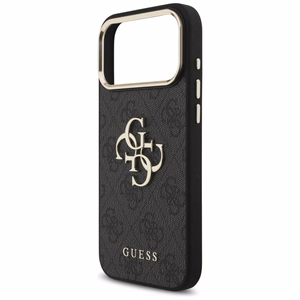 Guess PU Leather 4G Metal Logo Gold Frame ümbris Apple iPhone 18 Pro Max telefonile, must