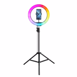 LED Ring Stream RGB lamp 12" FULL COLOR with hoidja jaoks mobile + tripod must
