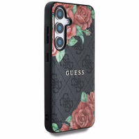 Guess Leather 4G Flowers Print Metal Classic Logo MagSafe Ümbris jaoks Samsung Galaxy S25 - must