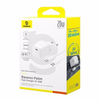 Laadija Baseus Palm 20W USB-C + USB-C to USB-C kaabel 1.0m valge P10111602213-01