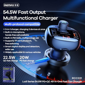 FM modulaator Remax RCC331 54.5W 2xUSB-A/1xUSB-C must
