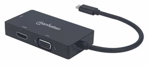Manhattan USB-C dokk/jaotur DVI-I, HDMI ja VGA pordiga, must