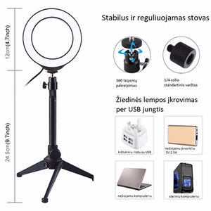 LED Ring Lamp 12cm Koos Desktop Tripod Mount Up To 24.5cm, USB, RGBW