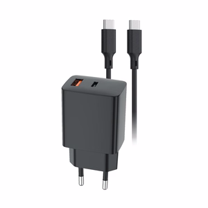 Setty USB-A + USB-C PD/QC 30W Seinalaadija must + USB-C cable 1m RLSK-AC-01 must