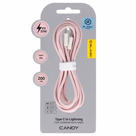Blavec Kaabel Candy braided - Type C to Lightning - PD 20W 2,4A 2 metres Apple CarPlay (CCA-CL24P20) roosa