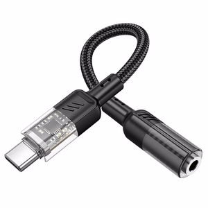 adapter AUX USB C do Jack 3,5 mm Hoco 0,15 m LS37 transparentny must