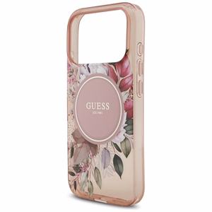 Guess IML Flowers Pearl Strap MagSafe Ümbris jaoks iPhone 17 Pro - Roosa