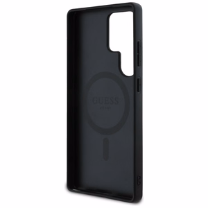 Guess Leather 4G Flowers Print Metal Classic Logo MagSafe Ümbris jaoks Samsung Galaxy S25 Ultra - roosa