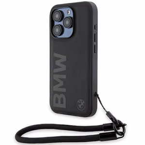 BMW Signature Leather Wordmark Cord ümbris jaoks iPhone 15 Pro - must