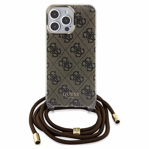 Guess Crossbody Cord 4G Print ümbris jaoks iPhone 15 Pro - brown
