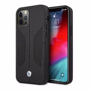 BMW nahast perforeeritud külgedega ümbris iPhone 12 Pro Max'ile - must