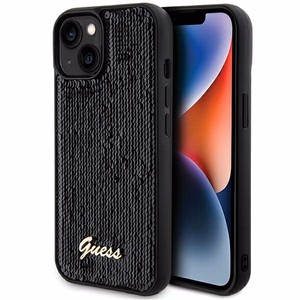 Guess Sequin Script Metal чехол для iPhone 14 / 15 / 13 - чёрный