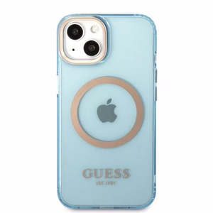 Guess Gold Outline Translucent MagSafe чехол для iPhone 13 - синий
