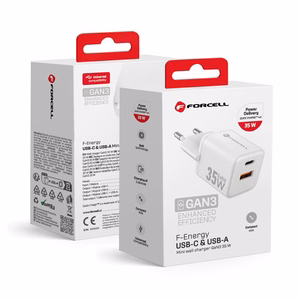 Phone laadija Forcell F-Energy Mini GaN III USB C + USB A QC4.0 PD 35W VT-35C valge 0INT