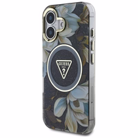 Guess Glitter Flowers Triangle Buttons MagSafe ümbris jaoks iPhone 16 must