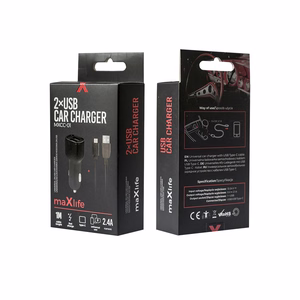 Maxlife MXCC-01 autolaadija 2x USB 2.4A must + USB-C kaabel