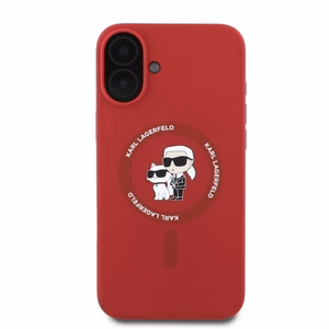 Karl Lagerfeld Silicone Karl&Choupette Heads Ring MagSafe iPhone 16 Ümbris - Punane
