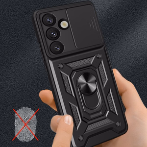 Hybrid Armor Camshield Ümbris with Stand and Camera Cover jaoks Samsung Galaxy M06 5G / F06 5G - Must