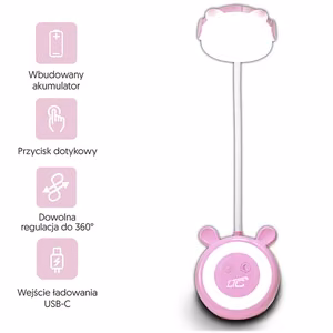 LED Teddy bear desk Lamp 3W, 3000/4500/6000K, adjustable, 1200mAh, roosa, LTC
