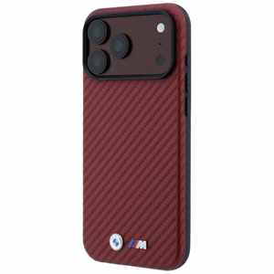 BMW kaitseümbris seadmele iPhone 18 Pro / 17 Pro: (Carbon Metal Logo), MagSafe'iga ühilduv, värv: bordoopunane