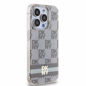 DKNY IML Checkered Mono Pattern & Printed Stripes MagSafe ümbris jaoks iPhone 15 Pro Max - beige