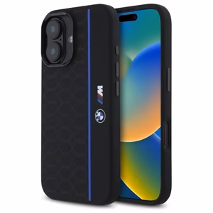 BMW Silicone Hexagon sinine Line MagSafe iPhone 16 Ümbris - must