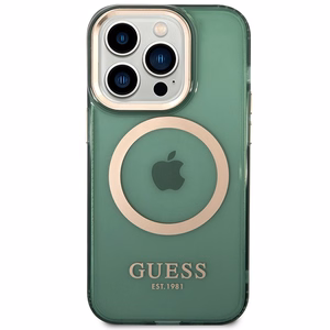 Guess GUHMP14LHTCMA iPhone 14 Pro 6.1" green/khaki hard case Gold Outline Translucent MagSafe