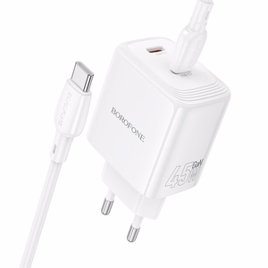Borofone Wall Laadija BN31 Cargador GaN - 2xType C - QC 3.0 PD 45W with Type C to Type C kaabel valge