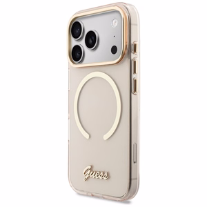 Guess IML Script Metal MagSafe Ümbris for iPhone 17 Pro - roosa