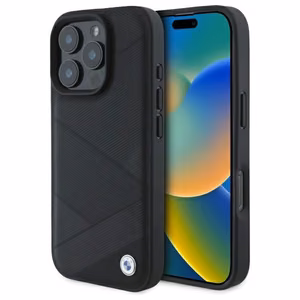 BMW Sign Leather Crossing Lines Pattern iPhone 16 Pro Max Ümbris - must