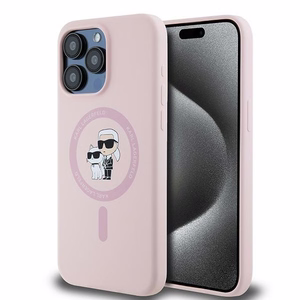 Силиконовый чехол Karl Lagerfeld Karl&Choupette Ring MagSafe для iPhone 15 Pro Max - розовый