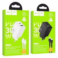 Phone Laadija Hoco USB A + USB C QC3.0 PD AFC 3A 30W + Kaabel USB C to USB C N71 valge