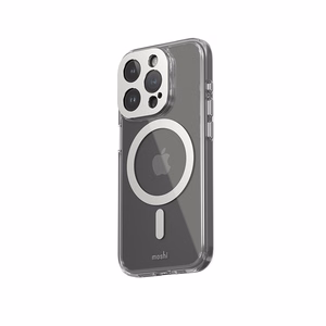 Moshi iGlaze MagSafe ümbris seadmele iPhone 15 Pro, läbipaistev Luna Silver detailidega