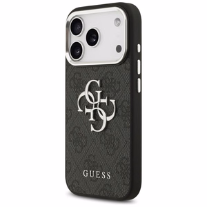 GUESS ümbris IPHONE 17 Pro GUHCP17LP4G4SMCK jaoks (4G PU-nahast ümbris suure 4G ja klassikalise logoga ning hõbedase metallist kaameraraamiga), must